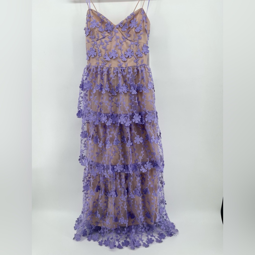 Endless Rose Crochet Layered Midi Dress Lavender Floral Tiered NWT Size M